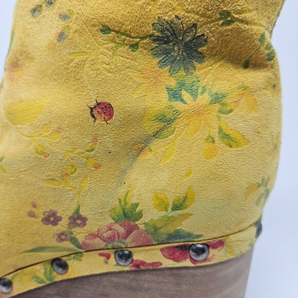 GRUNBEIN Bella Clog Boots 39 Yellow Floral Suede Handmade Sustainable Bohemian - Picture 5 of 12